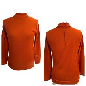 VINTAGE Miss K  Mock Turtleneck Top Long Sleeve Burnt Orange Polyester Medium
